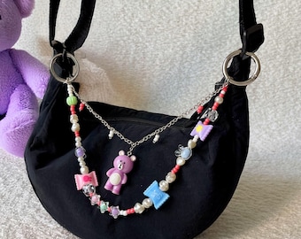 Kawaii Teddy Bear Bag Charm: Japanese Rabbit Beaded Keychain, Teddy Backpack y2k Chain Accessories