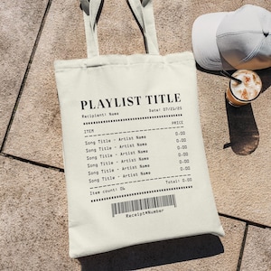 Custom Song Receipt Tote Bag, Customizable Song Playlist Shoulder Bag, Personalized Favorite Songs Reusable Tote, Gift for Music Lovers