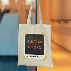 Personalized Polaroid Photo Tote Bag, Custom Photo Frame Shoulder Bag, Personalized Pet Portrait Bag, Custom Logo Bag, Picture Tote Bag Gift