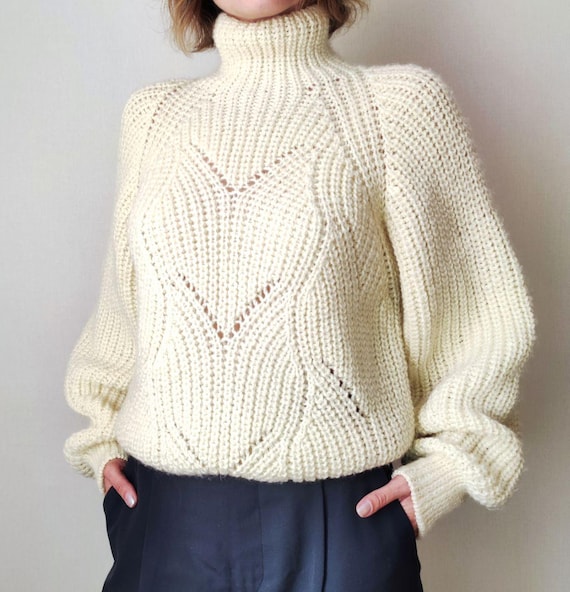 Suéter de lana tejido a mano Jersey de cuello alto suave