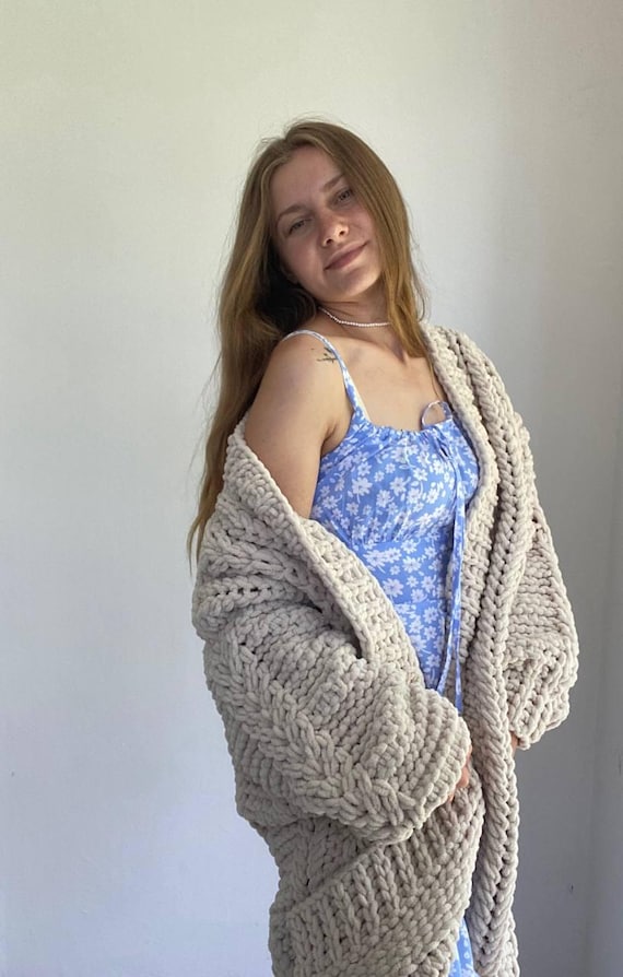 Chunky Knit Cardigan Handcrafted Oversized Sweater Alize Puffy