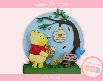 Honey Bear Pop Up Box Card SVG | Cricut & Silhouette Cut File | Digital Download