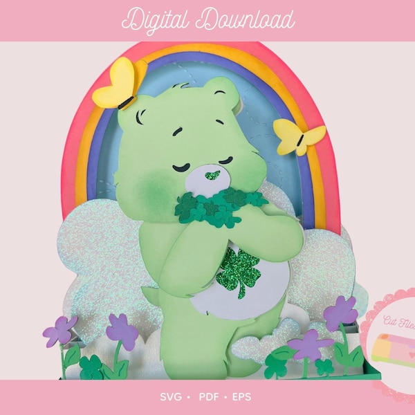 Rainbow Bear Box Card SVG | 3D Kids Birthday Card (Digital Download)