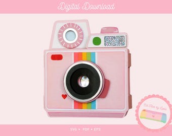 Tarjeta de cámara retro 3D SVG/Archivo de papel para manualidades (Descarga digital)