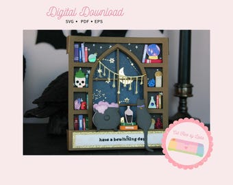 Halloween Witch Window Shadow Box Card SVG | Spooky Scene (Digital Download)