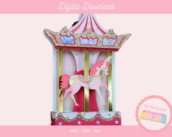Carousel Box Card SVG | 3D Paper Craft Template | Cricut & Silhouette Cut File