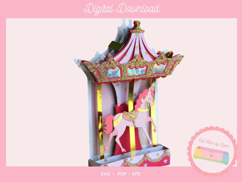 Carousel Box Card SVG | 3D Paper Craft Template | Cricut & Silhouette ...