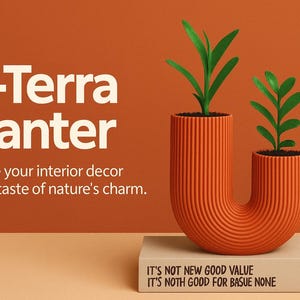 Modern 3D Printed Terracotta Planter STL | U-Shape Geometric Shelf Planter | Minimalist Succulent Pot |  Indoor Plant Gift