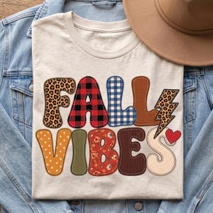 Fall Vibes Tee, Patchwork Letters Shirt, Leopard Plaid Autumn Graphic T-Shirt, Cozy Retro Comfort Colors Style Top