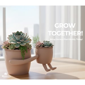Father and Son Planter Set | 3D Printed Terracotta Pots With Arms & Legs | Cute Succulent Holder | Modern Minimalist Decor
