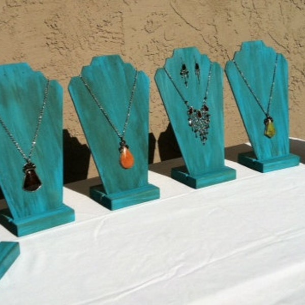 6 Wooden Necklace /Earring Displays- Stand -   ( plus a 2 Free Set of Earrings)