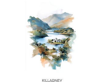 Killarney Ireland Watercolor Art Print - Landscape Cityscape Wall Art Home Decor Gift