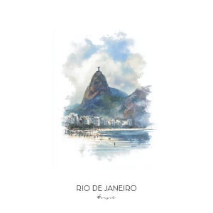 Rio de Janeiro Brazil Watercolor Art Print - Iconic Cityscape Wall Art - Brazil Travel Gift Home Decor Christ the Redeemer Landscape