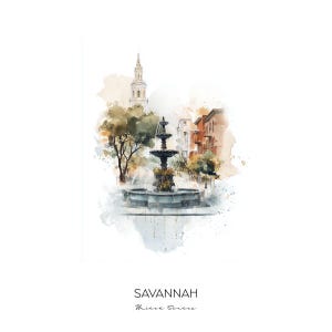 Savannah United States Watercolor Art Print - Cityscape Landscape Wall Art Home Decor Gift Historic Architecture