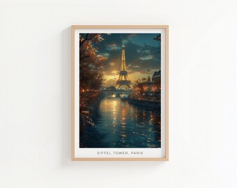 Paris Eiffel Tower Vintage Travel Poster - French Art Deco Print - France Wall Art - Retro European Decor