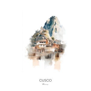 Cusco Peru Watercolor Art Print - Cityscape Landscape Wall Art Home Decor Travel Gift