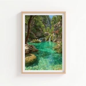 Plitvice Lakes Croatia Vintage Travel Poster (No Text) - National Park Waterfall Art Print - Nature Wall Decor