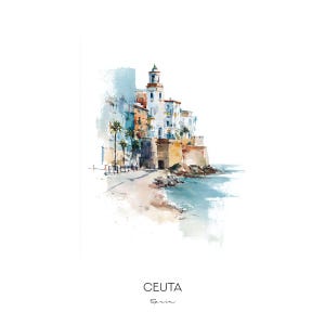 Ceuta Spain Watercolor Art Print - Cityscape Landscape Wall Art Home Decor - Travel Gift