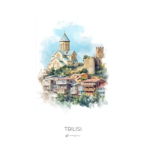 Tbilisi Georgia Watercolor Art Print - Cityscape Landscape Wall Art Gift Home Decor