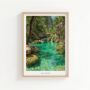 Plitvice Lakes Croatia Vintage Travel Poster - National Park Waterfall Art Print - Nature Wall Decor