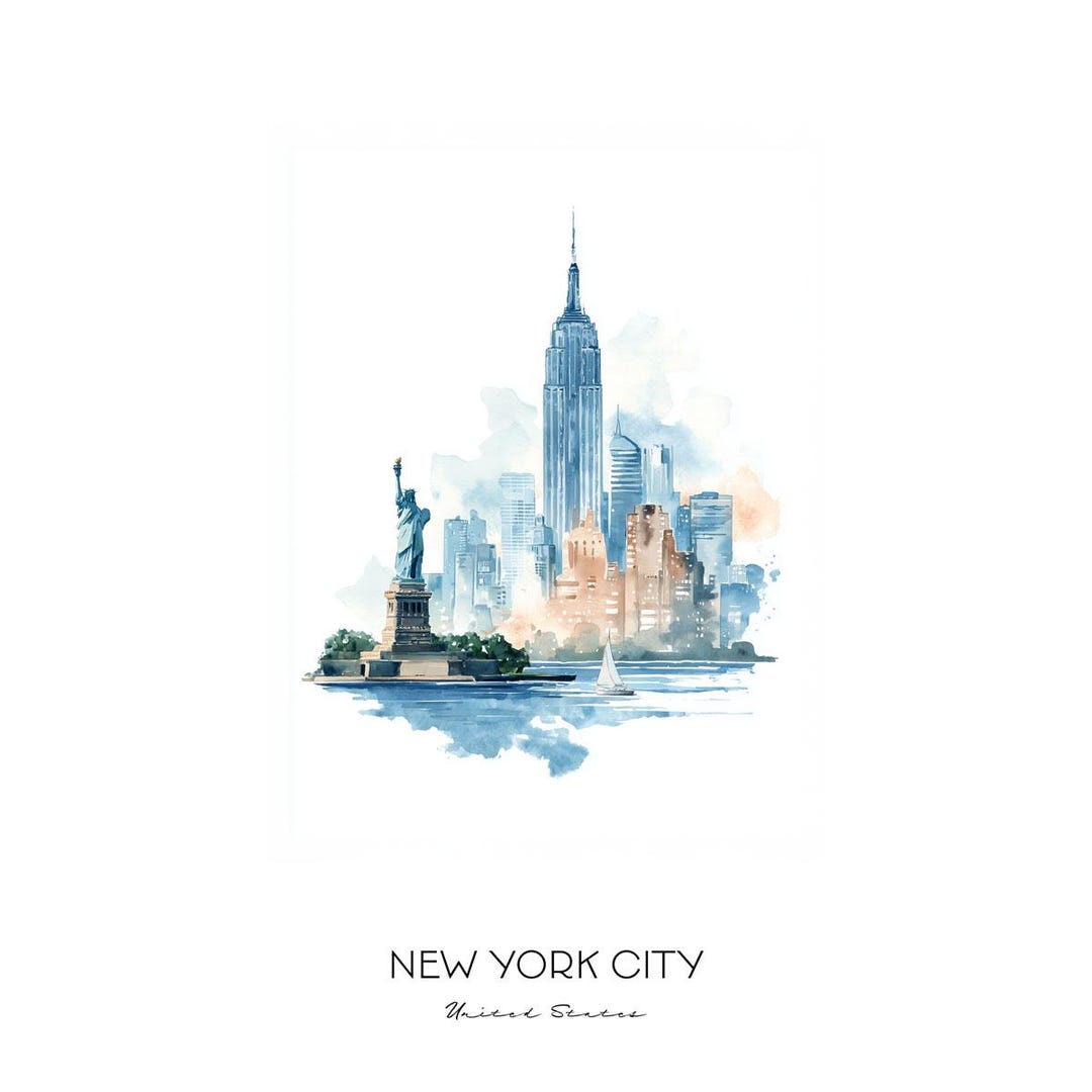New York City United States Watercolor Art Print - Skyline Cityscape ...