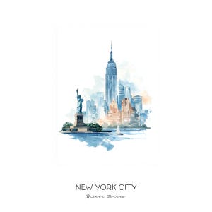 New York City United States Watercolor Art Print - Skyline Cityscape Wall Art Home Decor Gift Central Park Empire State Building