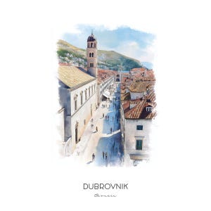 Dubrovnik Croatia Watercolor Art Print - Cityscape Wall Art Adriatic Sea Landscape Home Decor Travel Gift