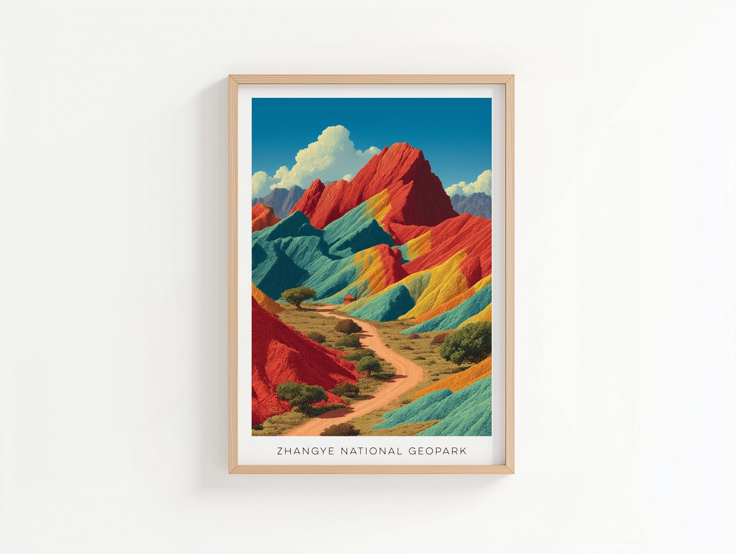 Zhangye Danxia Rainbow Mountains China - Vintage Travel Poster