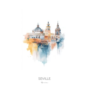 Seville Spain Watercolor Art Print - Iconic Cityscape Wall Art Home Decor Gift