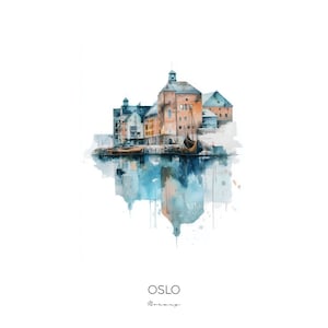Oslo Norway Watercolor Art Print - City Skyline Wall Art - Travel Gift Home Decor Opera House Fjords