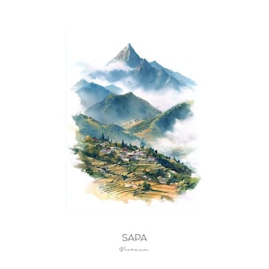 Sapa Vietnam Watercolor Art Print - Scenic Landscape Wall Art Home Decor - Travel Gift