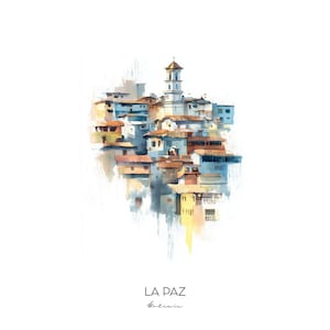 La Paz Bolivia Watercolor Art Print - Cityscape Landscape Wall Art Home Decor Travel Gift Andes Mountains