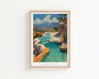 Hierve el Agua Mexico vintage reisposter - kunstafdruk natuurlijke bronnen Oaxaca - retro muurdecoratie
