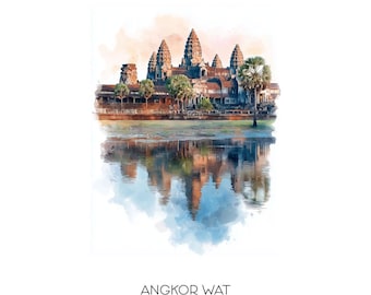 カンボジアの絵画 - アンコールワットのアートプリント、アジアの旅行
