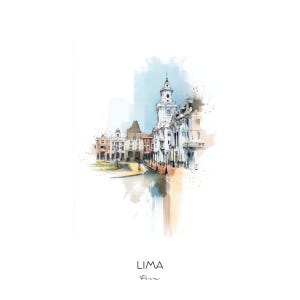 Lima Peru Watercolor Art Print - City Skyline Wall Art - Travel Gift Home Decor Plaza de Armas