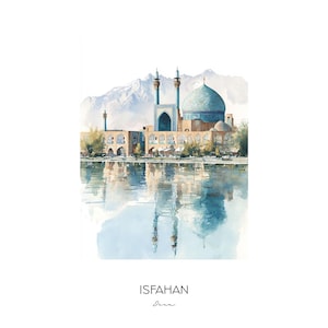 Isfahan Iran Watercolor Art Print - City Skyline Wall Art - Travel Gift Home Decor Iconic Landmarks