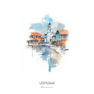 Ushuaia Argentina Watercolor Art Print - Scenic Cityscape Wall Art Home Decor Travel Gift