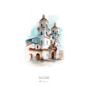 Sucre Bolivia Watercolor Art Print - Cityscape Wall Art Home Decor Travel Gift