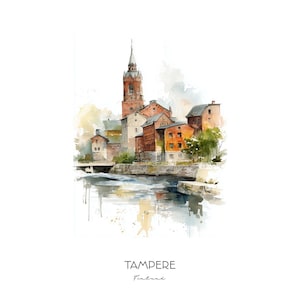 Tampere Finland Watercolor Art Print - Cityscape Landscape Wall Art Home Decor Gift