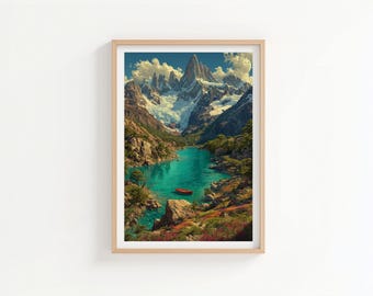 Patagonia Vintage Travel Poster (No Text) - Argentina Chile Mountain Art - Andes Adventure Print - Retro Wall Decor