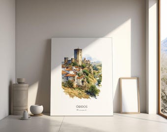 オビドス ポルトガル 水彩アート プリント - 都市景観 風景 ウォール
