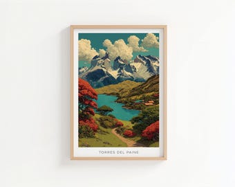パタゴニア国立公園の旅行ポスター：チリの風景アートプリント - Etsy 日本