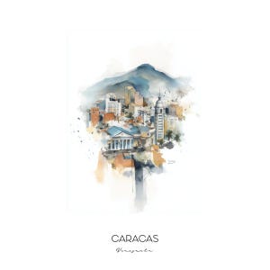Caracas Venezuela Watercolor Art Print - Cityscape Landscape Wall Art Home Decor Travel Gift