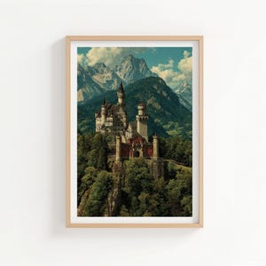Neuschwanstein Castle Vintage Travel Poster (No Text) - Bavaria Germany Wall Art - Alpine Castle Print - Retro Home Decor