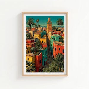 Marrakech Medina Vintage Travel Poster (No Text) - Morocco Art Deco Print - Souk Bazaar Wall Art - Mediterranean Home Decor