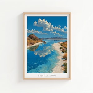 Salar de Uyuni Vintage Travel Poster - Bolivia Salt Flats Art Print - South American Wall Decor - Retro Home Gift