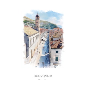 Dubrovnik Croatia Watercolor Art Print - Cityscape Wall Art Adriatic Sea Landscape Home Decor Travel Gift