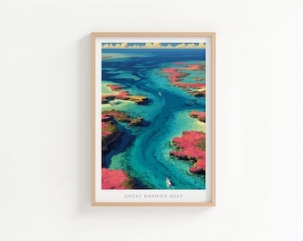 Great Barrier Reef vintage reisposter - Australische koraalkust kunstdruk - muurdecoratie retro strand