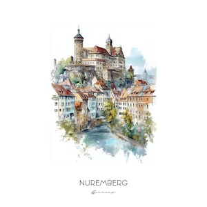 Nuremberg Germany Watercolor Art Print - Cityscape Wall Art - Iconic Landmarks Home Decor Gift