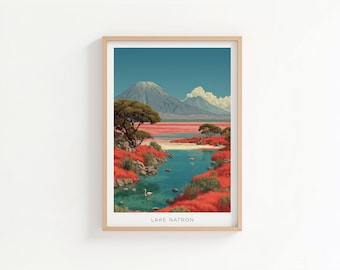 Lake Natron Tanzania Vintage Travel Poster - African Safari Wall Art - Retro Nature Print - Home Decor Gift